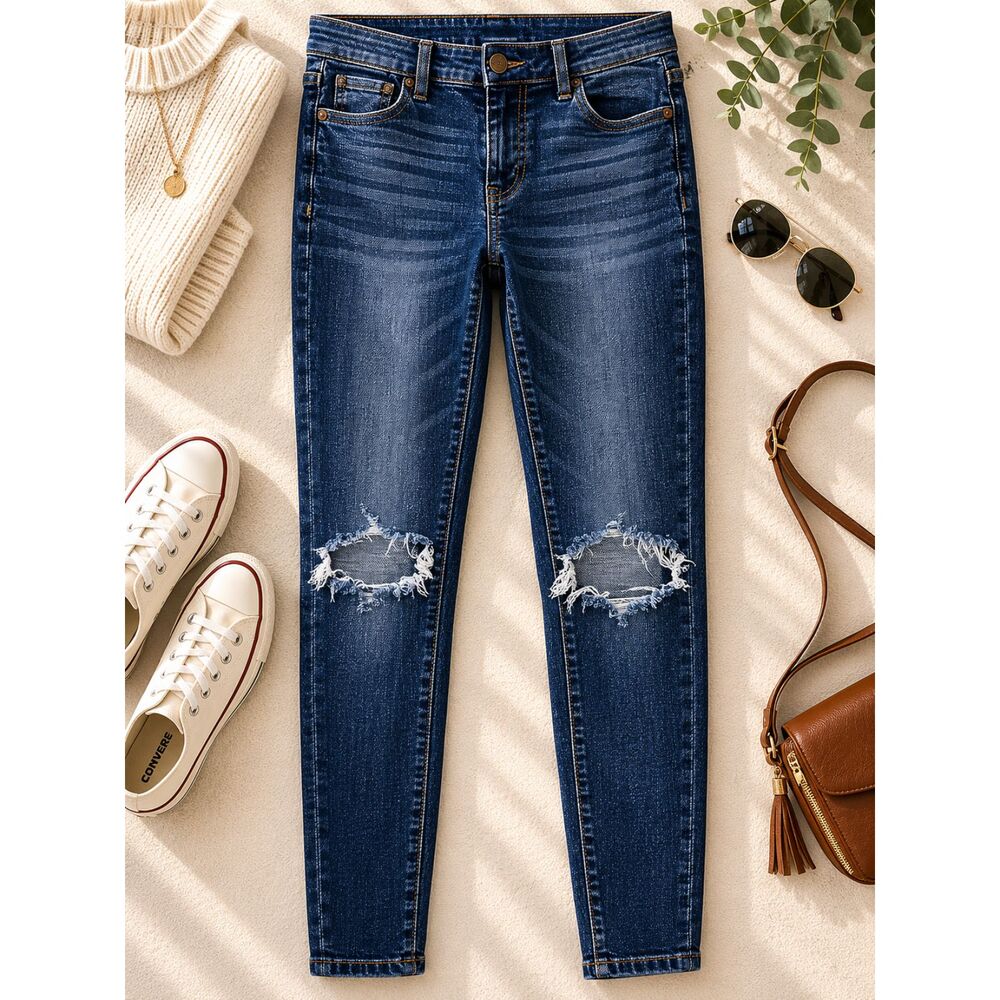 American Eagle High Rise Jegging Jeans Ripped Blue Women's Size 26x27 (783)